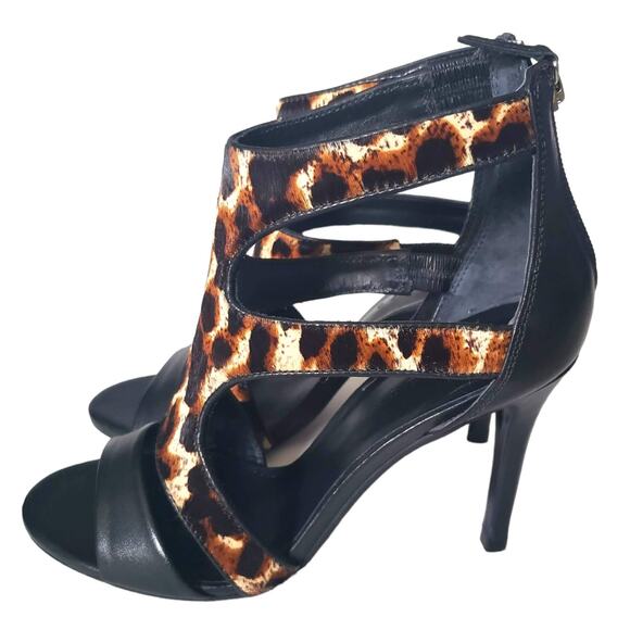 Sandro Paris Alessia Heels Brown Leather Caged Gladiator Animal Print Size 37 6 - Picture 1 of 16